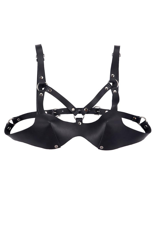Sutien fetish negru din benzi piele ecologica BRA124-1