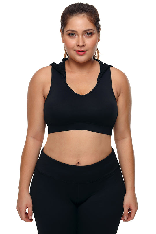 Bustiera sport neagra cu gluga atasata - plus size BRA216P-1