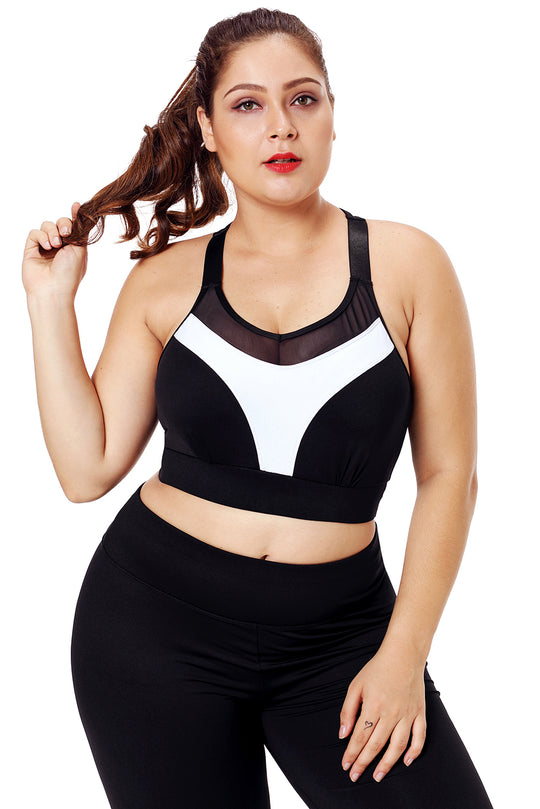 Bustiera sport plasa si dunga alba - plus size BRA218P-1122