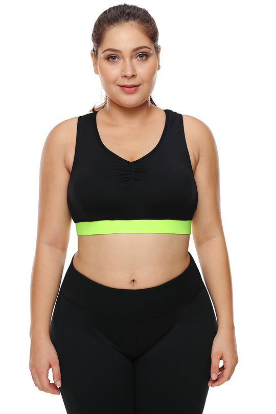 Bustiera sport neagra cu dungi verzi - plus size BRA219P-2110