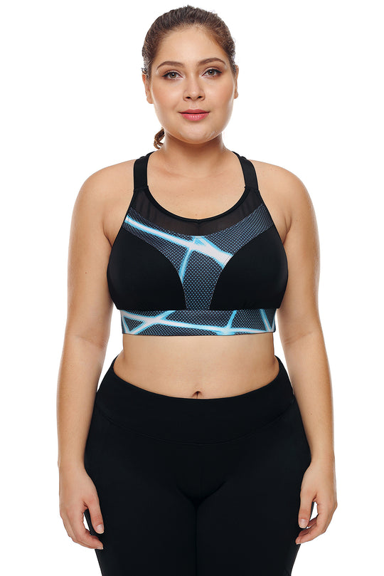 Bustiera neagra sport cu model grafic - plus size BRA220P-141