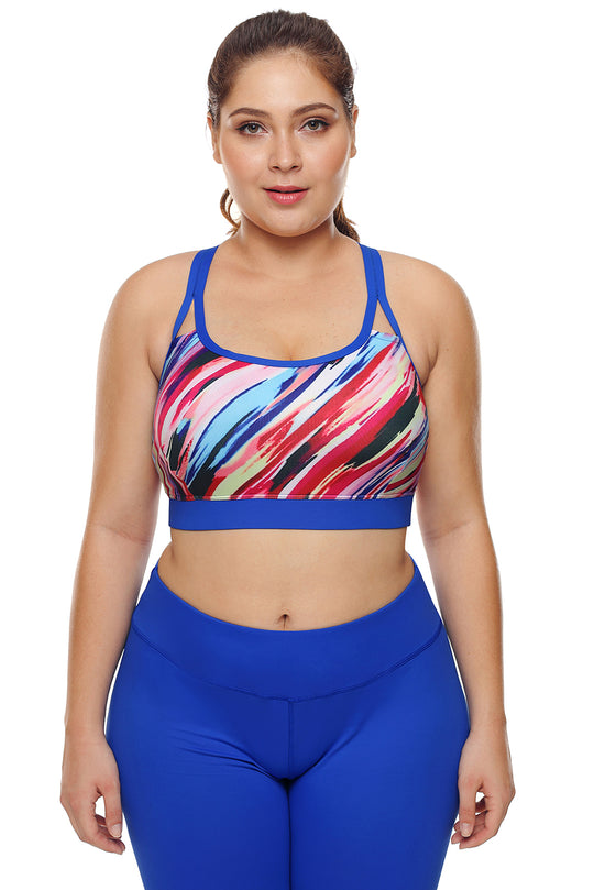 Bustiera sport multicolora cu bretele in Y la spate - plus size BRA223P-43