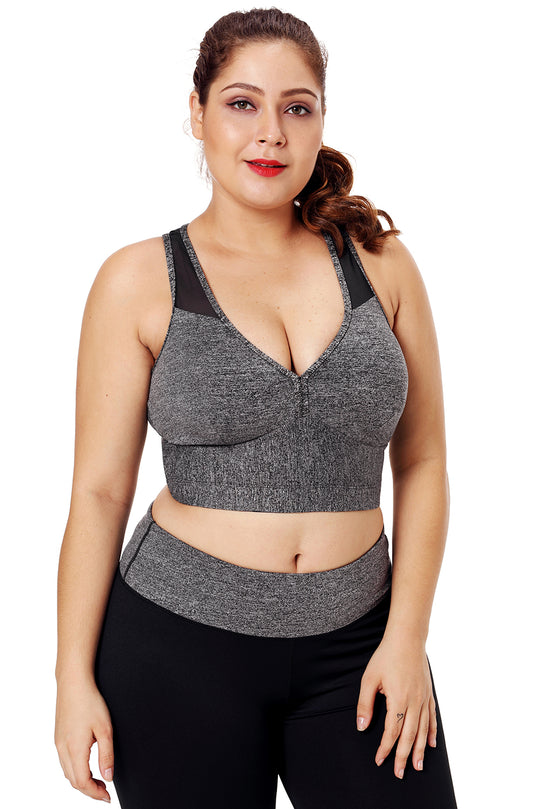 Bustiera sport cu decolteu adanc in V si plasa- plus size BRA225P-108