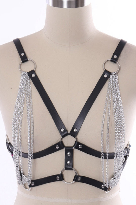 Sutien fetish tip ham cu curele din piele ecologica BRA301-1