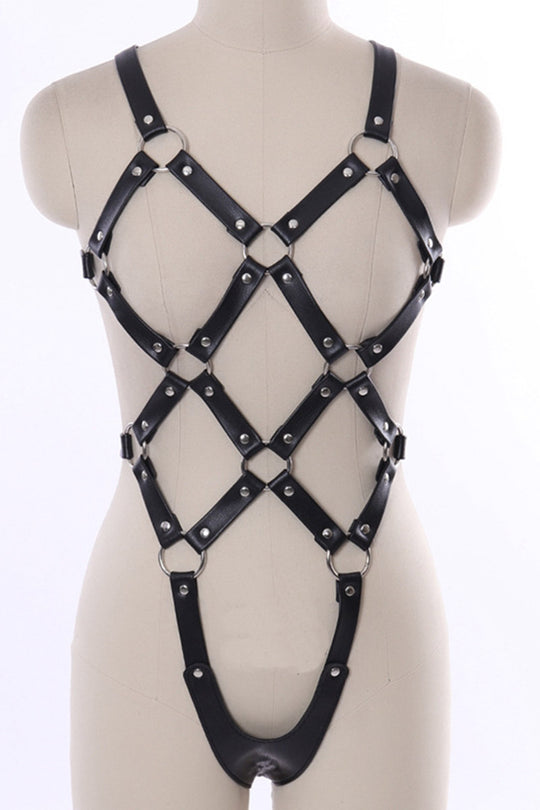 Ham fetish tip body cu curele din piele ecologica BRA304-1