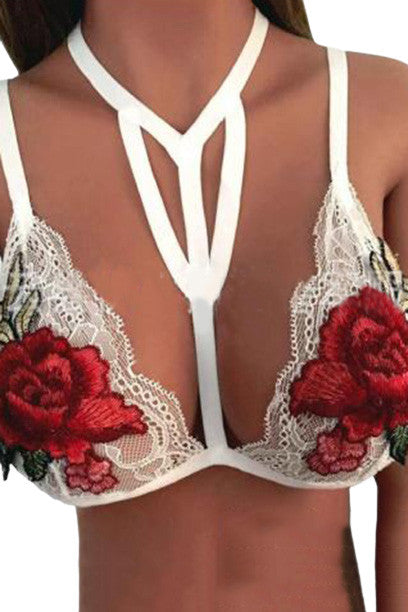 Sutien tip bralette din dantela semitransparenta si broderie BRA307-2