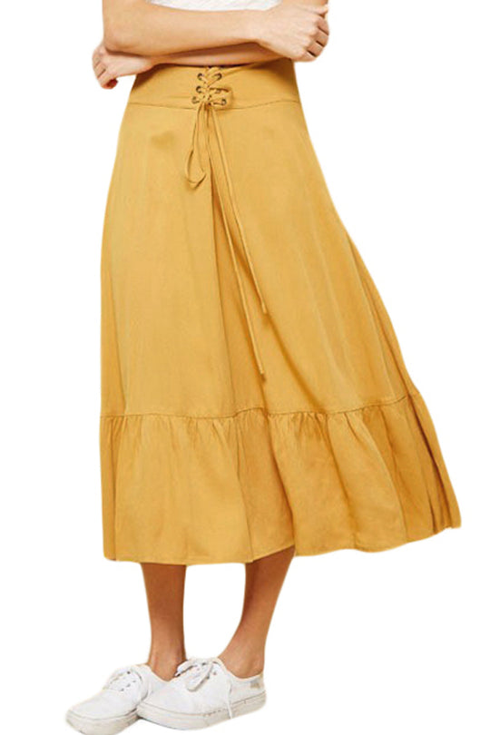 Fusta trei sferturi cu talie inalta accesorizata cu snur in talie C583-991