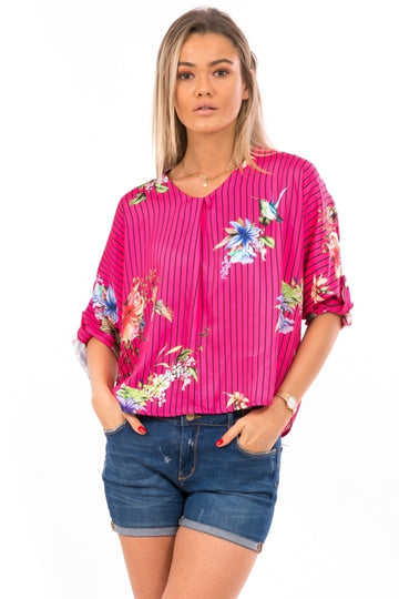 Bluza cu model floral si maneci trei sferturi C644-55