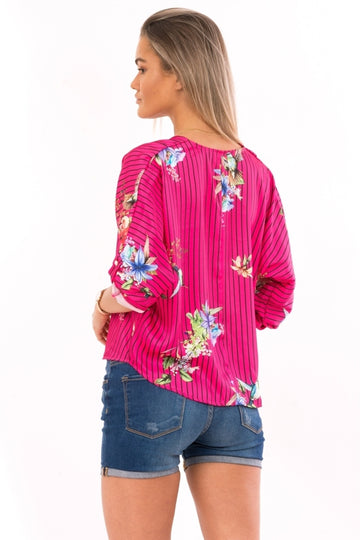 Bluza cu model floral si maneci trei sferturi C644-55