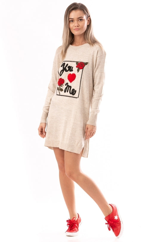 Rochie casual cu text inscriptionat si maneci lungi C645-15