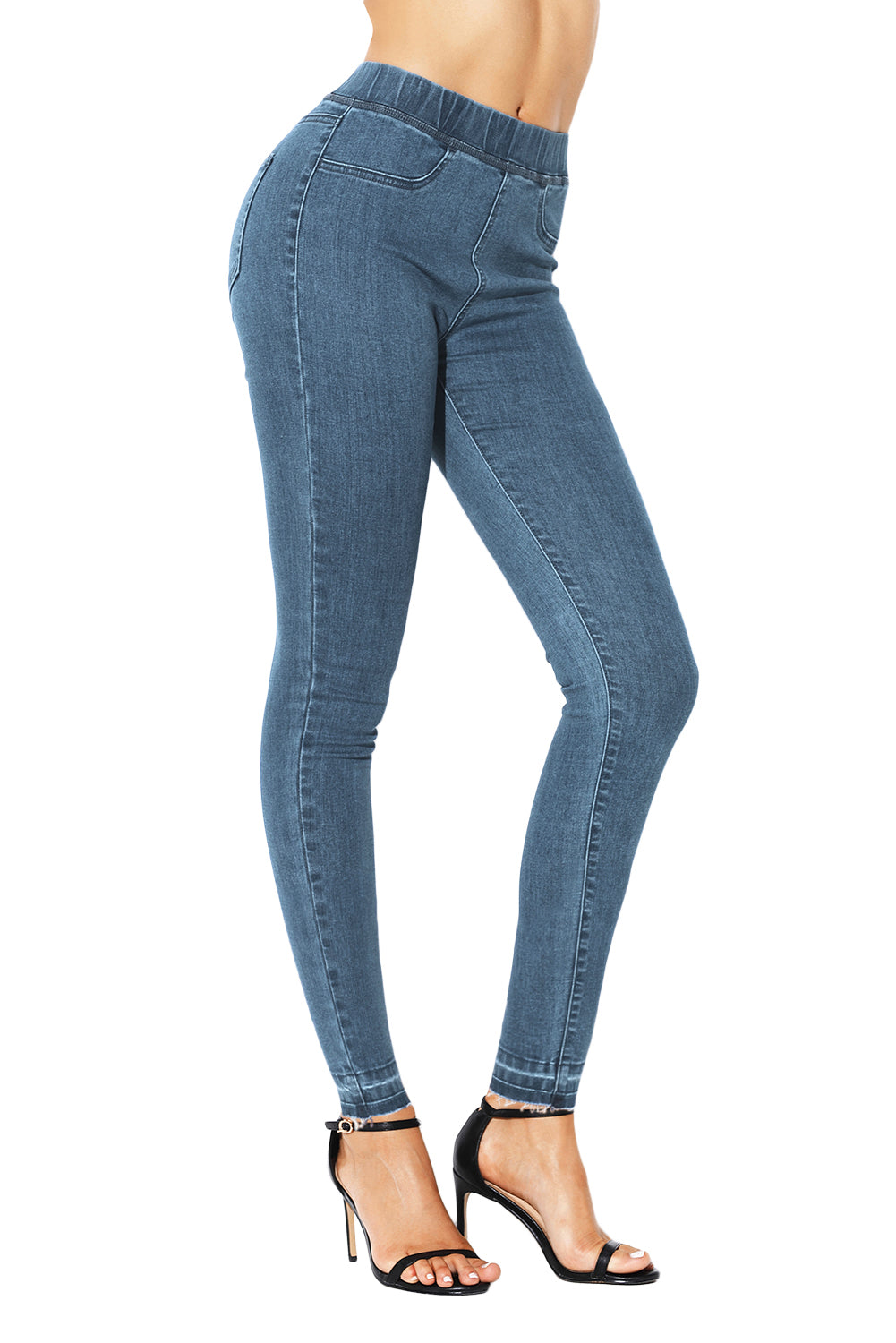 C656-4 Jeans casual cu aspect mulat si talie pe elastic