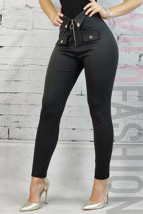 Pantaloni casual cu talie inalta in V C674RR-1