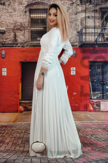 Rochie lunga casual din plasa cu dantela si pliuri C761-2