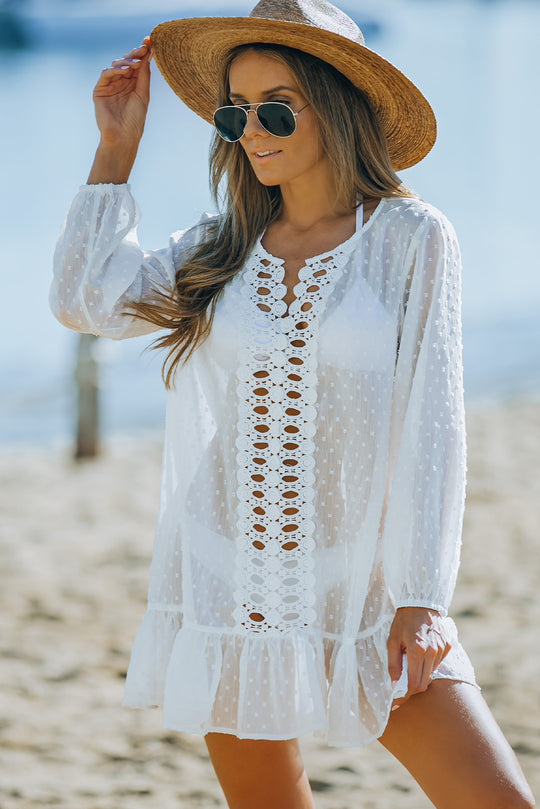 C804-2 Tunica pentru plaja din material semitransparent cu maneci lungi