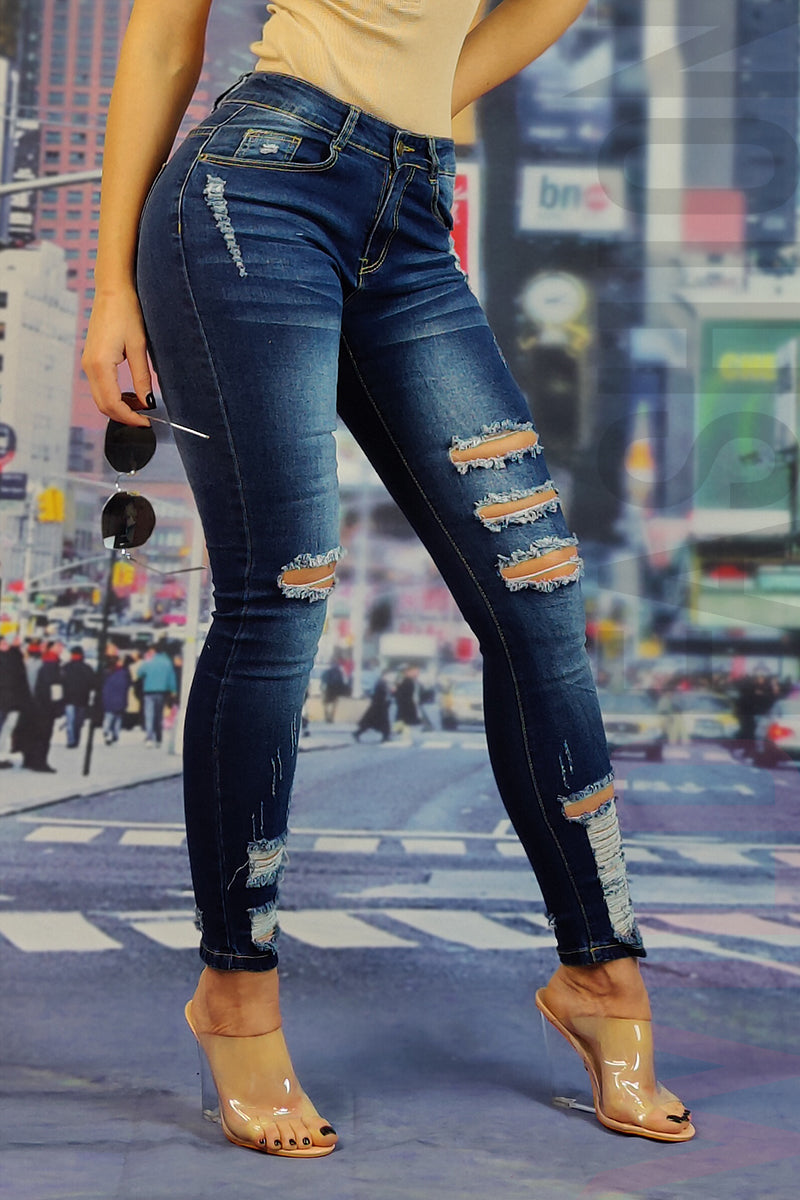 CL662RR-444 Jeans skinny cu talie inalta si model taiat