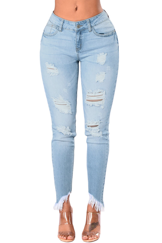 Jeans din denim prespalat cu model destroyed CL698-411