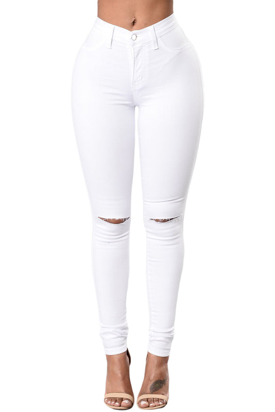 Blugi skinny cu talie inalta si taieturi la nivelul genunchilor CL699-2