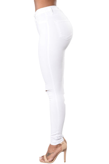 Blugi skinny cu talie inalta si taieturi la nivelul genunchilor CL699-2