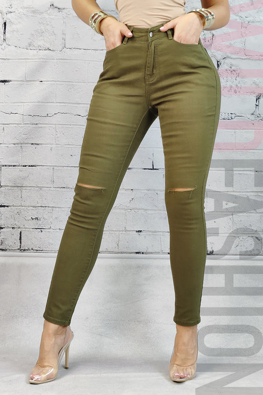 Blugi skinny cu talie inalta si taieturi la nivelul genunchilor CL699RR-120