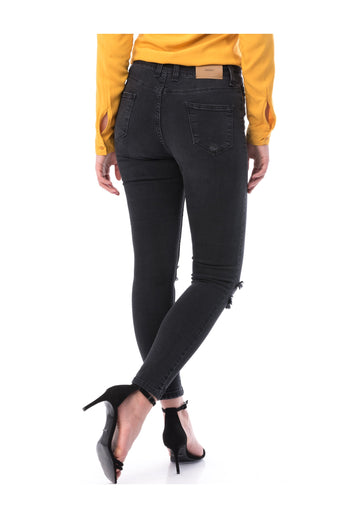 Blugi casual negri cu talie inalta si rupturi decorative in fata CL714-1