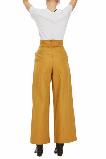 Pantaloni galbeni stil palazzo cu buzunare in fata CL732-991