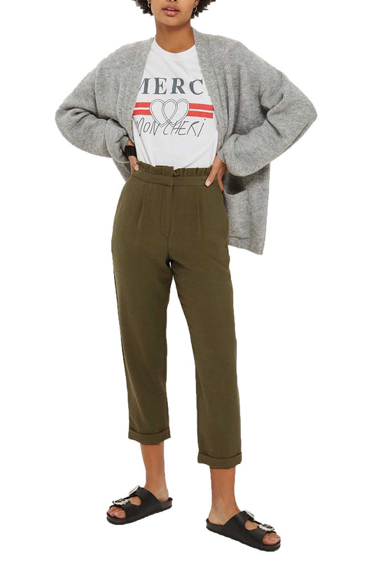 Pantaloni verzi stil cropped accesorizati cu volanase CL736-14