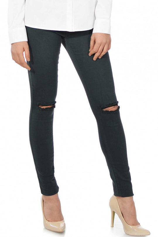 Pantaloni skinny verzi cu taieturi decorative si fermoar in fata CL739-123