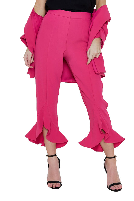 Pantaloni trei sferturi cu talie inalta si volanase in partea de jos CL778-55