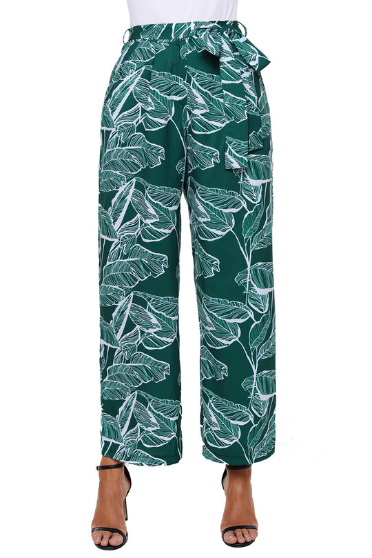 Pantaloni eleganti cu talie inalta si imprimeu frunze CL784-11121