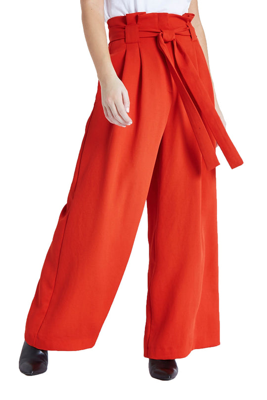 Pantaloni stil Palazzo cu talie inalta accesorizata cu cordon CL796-19