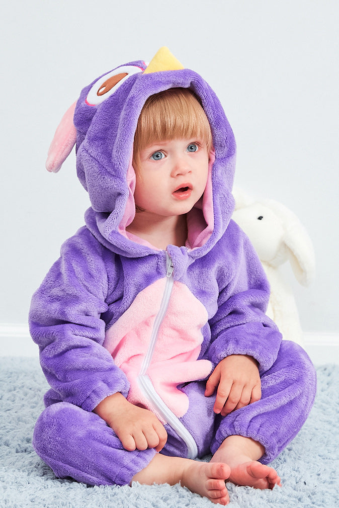 Pijama kigurumi pentru bebelusi tip salopeta din material moale si pufos CLD139-10