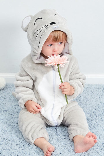 Pijama kigurumi pentru bebelusi tip salopeta din material moale si pufos CLD141-18