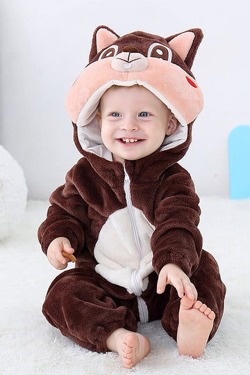 Pijama kigurumi pentru bebelusi tip salopeta din material moale si pufos CLD143-8