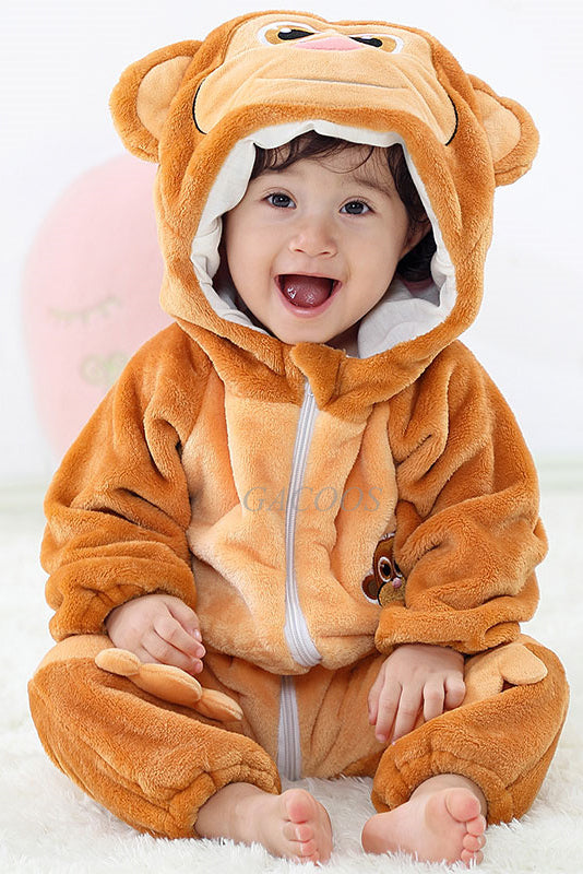 Pijama kigurumi pentru bebelusi tip salopeta din material moale si pufos CLD151-16