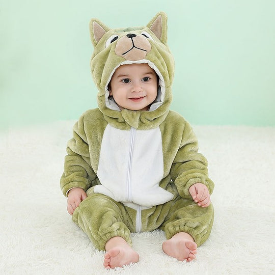 Pijama kigurumi pentru bebelusi tip salopeta din material moale si pufos, CLD161-11121