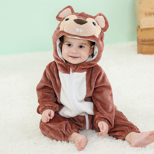 Pijama kigurumi pentru bebelusi tip salopeta din material moale si pufos, CLD165-82