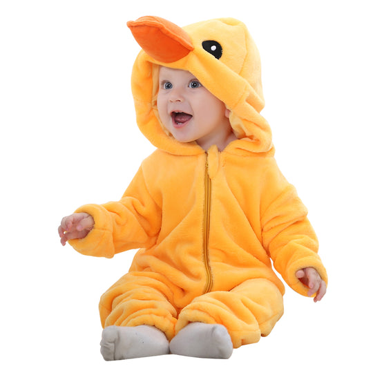 Pijama kigurumi tip salopeta pentru bebelusi model boboc de rata, CLD167-9