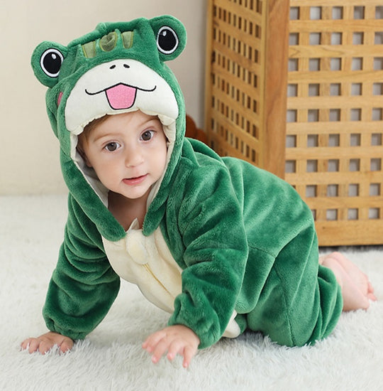 Pijama kigurumi pentru bebelusi, model broasca, tip salopeta din material moale si pufos CLD168-12