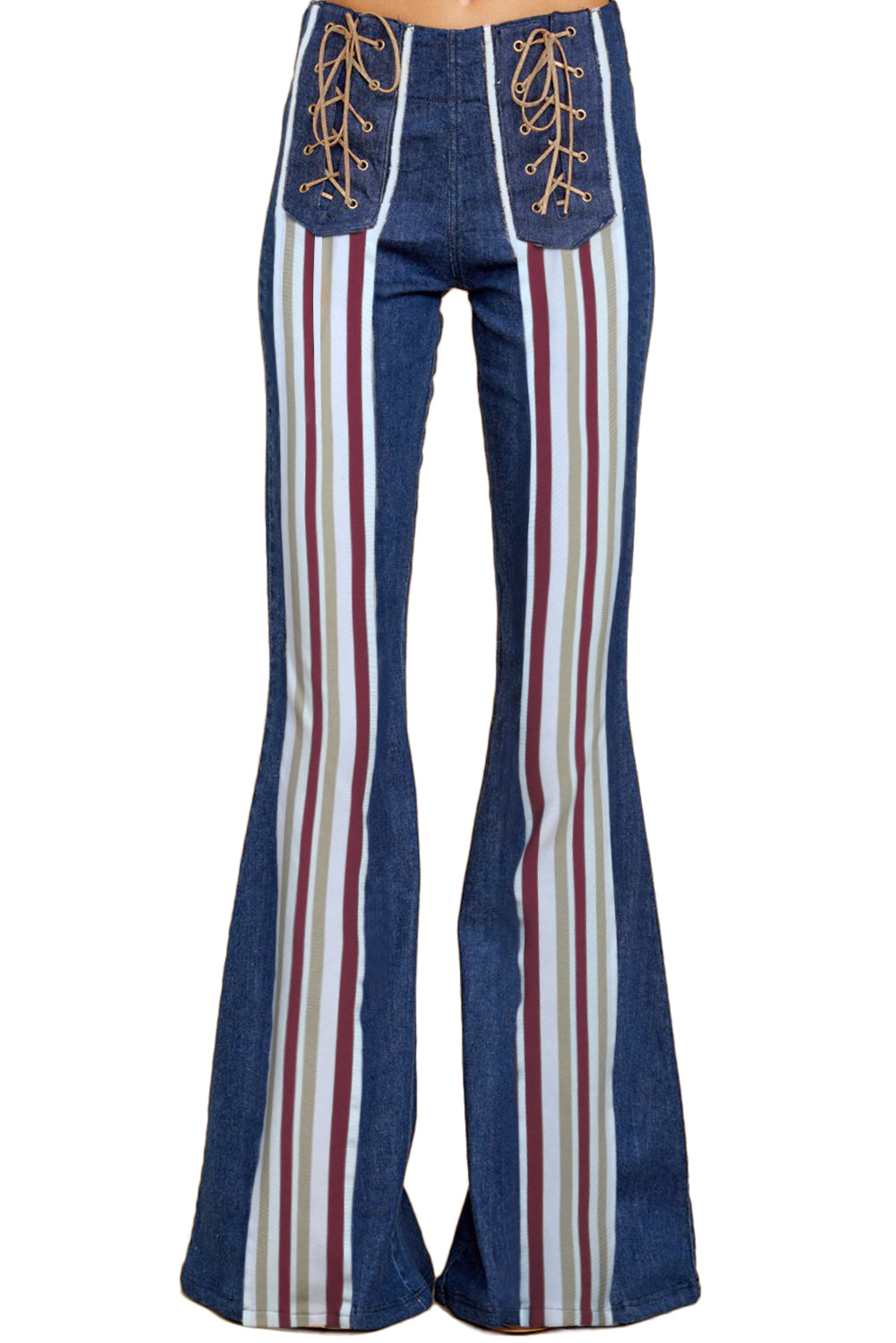 Pantaloni evazati cu dungi colorate D209-444