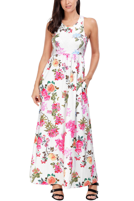 Rochie boho cu imprimeu floral colorat si buzunare D587-219