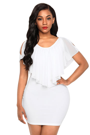 Rochie scurta alba accesorizata cu voal in partea de sus D600-2