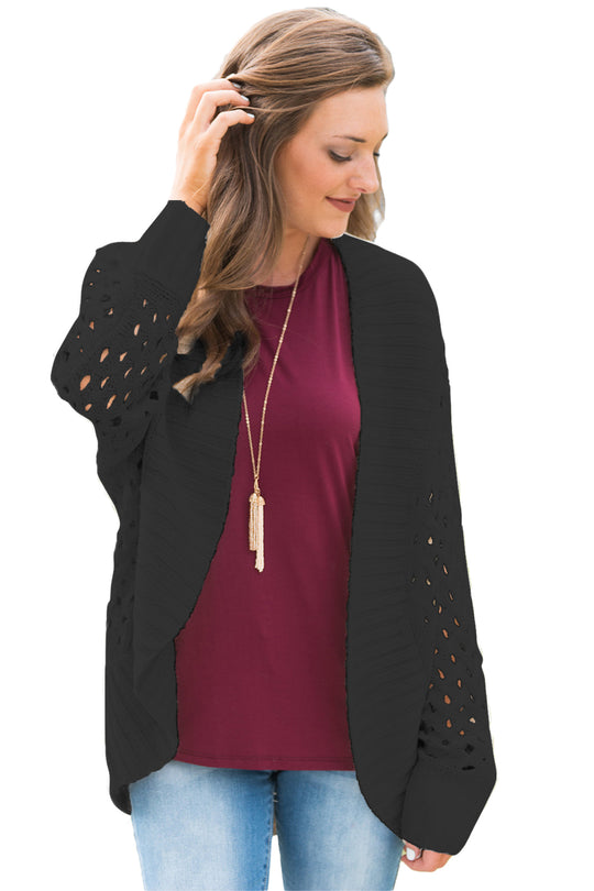 Cardigan cu maneci lungi si gaurele D647-1