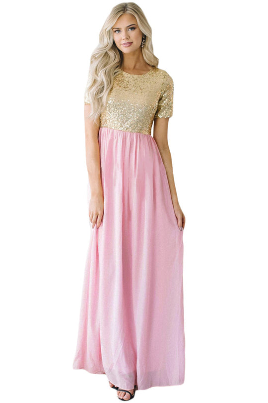 Rochie maxi din chiffon si imitatie paiete D677-57