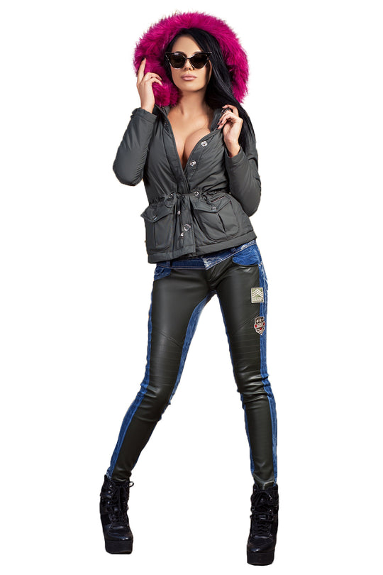 Blugi moderni cu insertii din piele D726-141