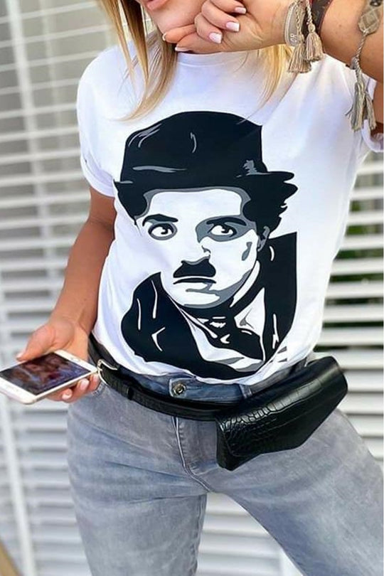 Tricou casual cu imprimeu Charlie Chaplin E1031-211