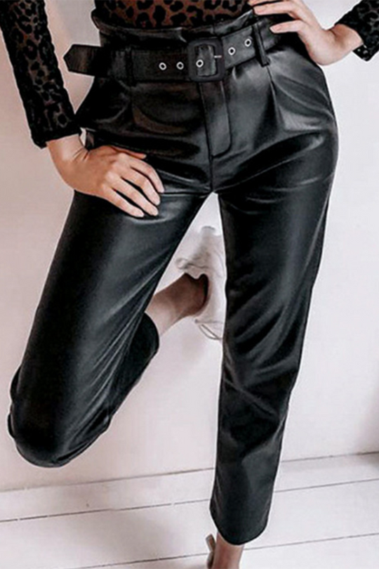 Pantaloni casual din piele ecologica E1046-1