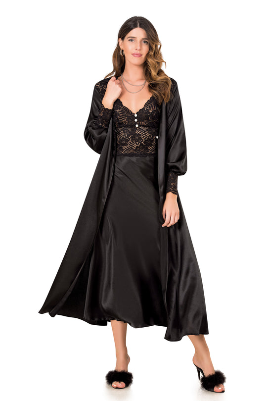 Set 2 piese lenjerie eleganta de seara din material satinat si dantela E1094-1