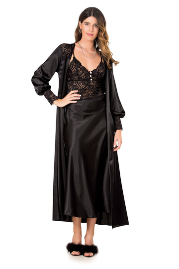 Set 2 piese lenjerie eleganta de seara din material satinat si dantela E1094-1