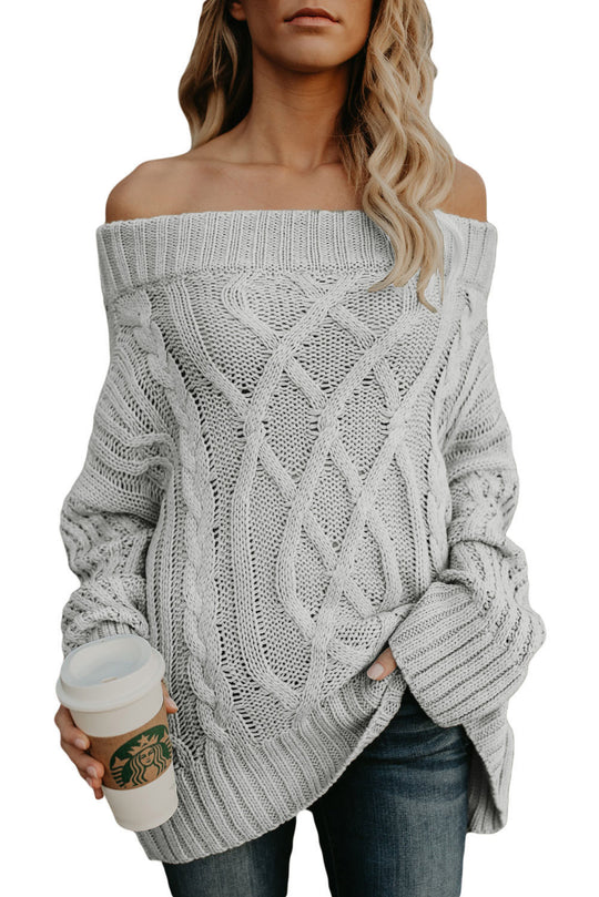 Pulover cu umerii goi si model cu impletituri in fata E643-18