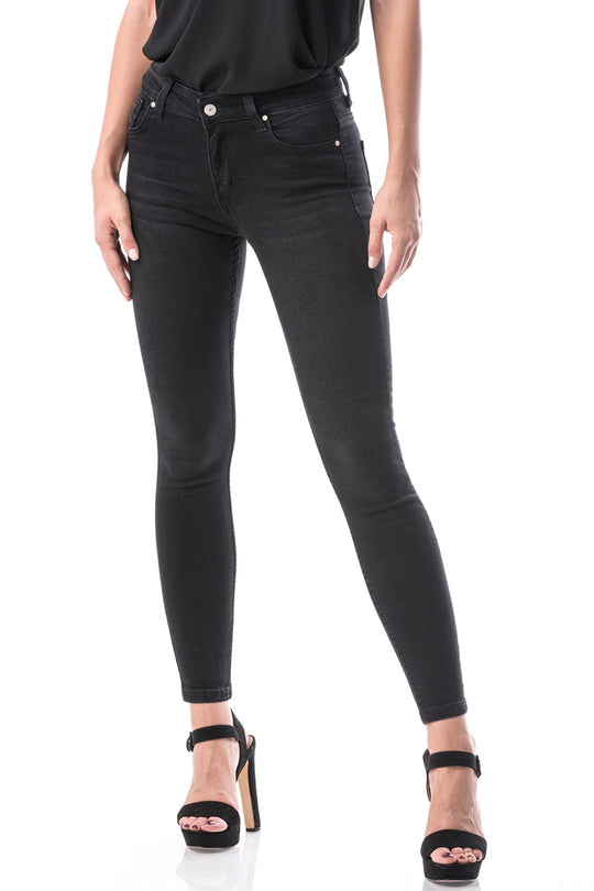 Jeans skinny cu talie inalta si buzunare laterale E750-1